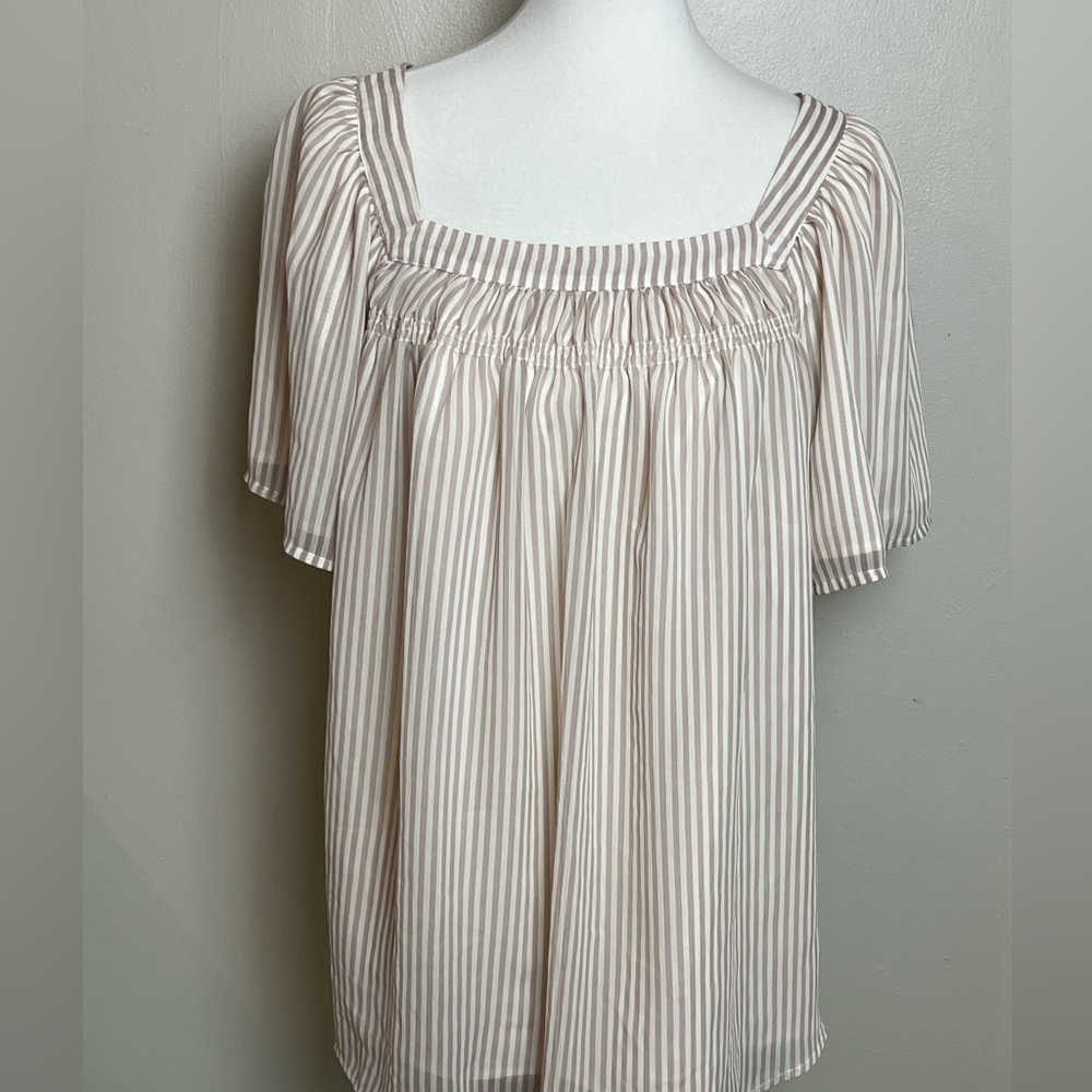 EVRI Cream and Taupe Striped Square Neck Blouse